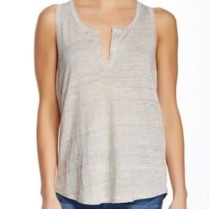 Vince Split Neck Linen Relaxed Casual Pocket Pullover Gray Tank Top Blouse Small